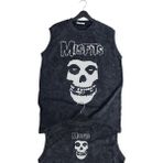 Misfits Ense Baskılı Yıkamalı Kolsuz Tişört, Unisex Rock Band Temalı Sıfır Kol Retro Atlet - Siyah - XL