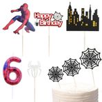MisFun Örümcek doğum günü mumları 6 rakamlar, doğum günü mumları, 3D doğum günü mumları, siyah kırmızı örümcek, pasta için doğum günü mumları, örümcek temalı parti mumları, erkek ve kız çocukları için