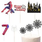 MisFun Örümcek doğum günü mumları 7 rakamlar, doğum günü mumları, 3D doğum günü mumları, siyah kırmızı örümcek, pasta için doğum günü mumları, örümcek temalı parti mumları, erkek ve kız çocukları için