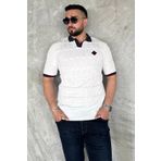 MİSHAR İTALİA Beyaz Polo Yaka Desenli Triko Tişört