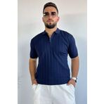 MİSHAR İTALİA Lacivert Polo Yaka Yarım Fermuarlı Erkek Triko Tişört