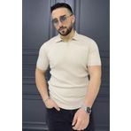 MİSHAR İTALİA Taş Erkek Polo Yaka Kendinden Çizgi Desenli Triko Tişört