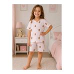 mışıl mışıl kids Kız Çocuk Ayıcık Desenli Şortlu Takım %100 Pamuk Yazlık Pijama Takımı