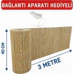 Misina Dokuma Kamış Hasır Çit 40X300 cm Bağlantı Aparatı Hediyeli Bahçe Balkon Gölgelik