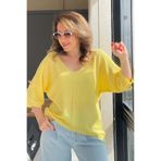 MİSLİNA BUTİK V Yaka Sarı Triko Bluz