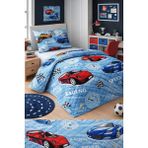 Mislina Home Erkek Çocuk Genç Pike Yatak Örtüsü Takımı Araba Desen Kapitone Pamuklu 4 Mevsim |çarşafsız 160X230 - Mavi - Bebek Mavisi