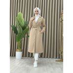 Mismoly Bondit Kumaş Cepli Kuşaklı Kadın Trençkot - Bej - Standart