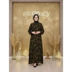 Mismoly Modern Desenli Düğmeli Rahat Kalıp Uzun Tesettür Elbise - Kahve - 42 - 44