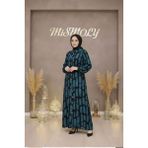 Mismoly Modern Desenli Düğmeli Rahat Kalıp Uzun Tesettür Elbise - Petrol - 50 - 52