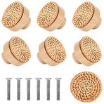 MISNODE 12 Adet Boho Rattan Çekmece Topuzu, 4 cm Boho Rattan Şifonyer Topuzları Yuvarlak Ahşap Çekmece Topuzları, El Yapımı Hasır Dokuma Düğmeler (12 Düğme ve 12 Vida)