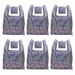 MISNODE 6'lı Paket Yeniden Kullanılabilir Alışveriş Çantaları Katlanabilir Yeniden Kullanılabilir Alışveriş Çantaları Oxford Kumaş Tote Çanta Kadın Omuz Çantaları Makinede(Flamingo)