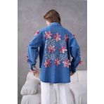 Miss Allos Kadın Arkası Ve Kolları Nakışlı Tül Çiçek Ve Taş İşlemeli Kot Kimono Ceket