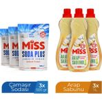 Miss Arap Sabunu 1000 ml x 3 ve Soda Plus 500 ml x 3 Adet Paraben İçermeyen Temizlik Ürünleri