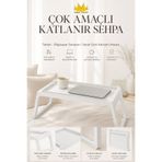 Miss Clean Çok Amaçlı Katlanır Sehpa ”Beyaz” Tablet - Bilgisayar Sehpası Yatak Üstü Kahvaltı Masası