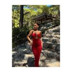 Miss Dantel Kumaş İç Tül Astar Straplez Halka Detaylı Uzun Elbise