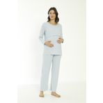 Miss Dünya Lissa Bebe Mavisi Pamuk Fitilli Örme Kumaş Hamile ve Lohusa Uzun Kol Pijama Takımı