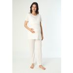 Miss Dünya Lissa Beyaz Pamuk Fitilli Örme Kumaş Hamile ve Lohusa Pijama Takımı