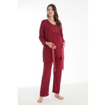 Miss Dünya Lissa Bordo Dantel Detaylı Sabahlıklı Lohusa Ve Hamile Pijama Takımı