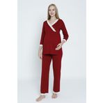 Miss Dünya Lissa Bordo Emzirmeye Fakir Kol Uygun Lohusa ve Hamile Pijama Takımı