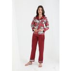 Miss Dünya Lissa Bordo Kadın Gömlek Yaka Saten Pijama Takı