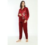 Miss Dünya Lissa Bordo Önden Düğmeli Kadife Hamile ve Lohusa Pijama Takımı
