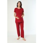 Miss Dünya Lissa Bordo Pamuk Fitilli Örme Kumaş Hamile ve Lohusa Pijama Takımı