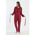 Miss Dünya Lissa Bordo Sabahlıklı Lohusa Pijama Takımı