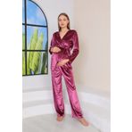 Miss Dünya Lissa Emzirmeye Uygun Kadife Mürdüm Hamile ve Lohusa Pijama Takımı
