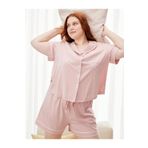 Miss Dünya Lissa Gömlek Yaka Önden Düğmeli Büyük Beden Şortlu Örme Kumaş Pijama Takımı