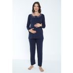 Miss Dünya Lissa Lacivert Emzirmeye Uygun Hamile Ve Lohusa Pijama Takımı