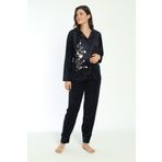 Miss Dünya Lissa Lacivert Önden Düğmeli Kadife Hamile ve Lohusa Pijama Takımı