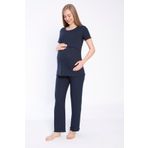 Miss Dünya Lissa Lacivert Pamuk Fitilli Örme Kumaş Hamile Ve Lohusa Pijama Takımı