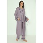 Miss Dünya Lissa Lila Önden Düğmeli Uzun Sabahlıklı Hamile ve Lohusa Pijama Takımı