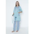 Miss Dünya Lissa Mavi Çicek Desenli Sabahlıklı Lohusa ve Hamile Pijama Takımı