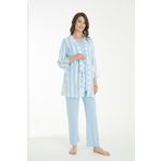 Miss Dünya Lissa Mavi Çizgi Desenli Lohusa Ve Hamile Pijama Takım