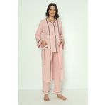 Miss Dünya Lissa Pudra Önden Düğmeli Uzun Sabahlıklı Hamile ve Lohusa Pijama Takımı