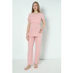 Miss Dünya Lissa Pudra Pamuk Fitilli Örme Kumaş Hamile Ve Lohusa Pijama Takımı