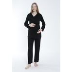 Miss Dünya Lissa Siyah Emzirmeye Uygun Uzun Kol Lohusa ve Hamile Pijama Takımı