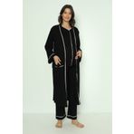 Miss Dünya Lissa Siyah Önden Düğmeli Uzun Sabahlıklı Hamile ve Lohusa Pijama Takımı