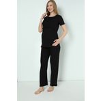 Miss Dünya Lissa Siyah Pamuk Fitilli Örme Kumaş Hamile Ve Lohusa Pijama Takımı