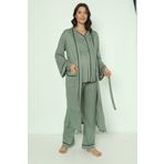 Miss Dünya Lissa Yeşil Önden Düğmeli Uzun Sabahlıklı Hamile ve Lohusa Pijama Takımı
