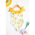 Miss Kids Kız Çocuk Limon Baskılı Mayo Fırfırlı Arkası Çapraz - 05S-Sarı - 9 - 10 Yaş