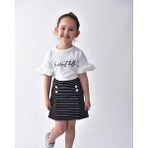 Miss Kids Kız Çocuk Yazlık Bürümcük Alt Üst Takımı, Şort Etek ve Fırfırlı kol tişört - 000-Siyah - 9 - 10 Yaş