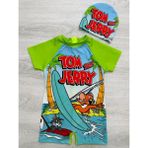 Miss Kids Kız Erkek Çocuk Unisex Tom And Jerry Temalı Hassas Ten Kısa Kol Şort Hipster Mayo Takımı Mayo Bone 2'Li Set - 2060-Yeşil - 2 - 3 Yaş