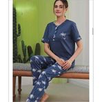 Miss Klein Kadın Büyük Beden Düğme Yaka Pamuklu Likralı Kısa Kol Pijama Takımı 1135 - 1 Adet