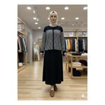 miss knit Kadın Merserize Çizgili Bluz 35180 Siyah 2XL