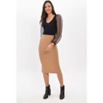 Miss Lusi 9426188 Triko Yırtmaçlı Kalem Etek - S - M - Vizon