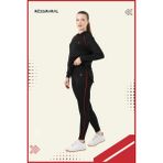 Miss Maral Kadın Eşofman Takım Siyah/kırmızı Spor Tunik & Toparlayıcı Tayt Dalgıç Kumaş Sports And Casual 13060 - 2XL