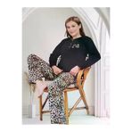 Miss Melina 20114 Büyük Beden % 100 Pamuk Uzun Kol Kadın Pijama Takımı Leopar