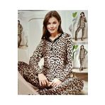 Miss Melina Pamuklu Uzun Kol Kadın Pijama Takımı Mevsimlik Kahverengi - Leopar 3XL
